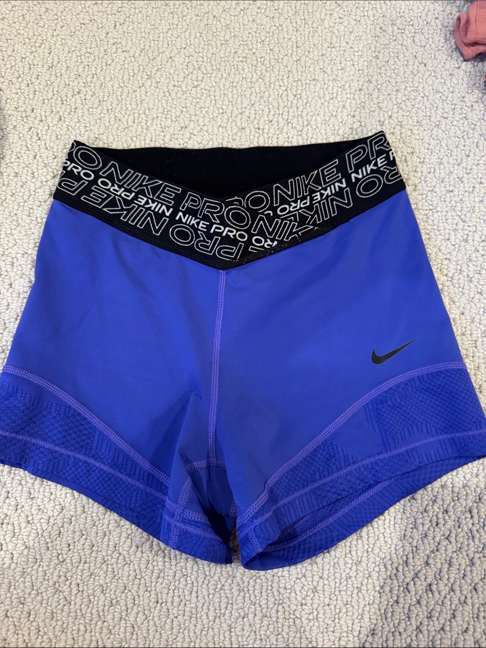 Nike Women's Royal Blue Athletic Compression Shorts with Black Logo Waistband